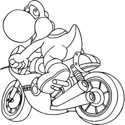 Coloriage Yoshi conduisant une moto