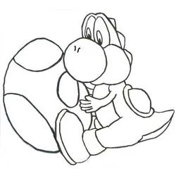 Coloriage Yoshi enlaçant son gros œuf