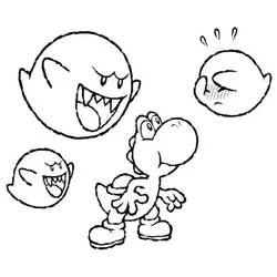 Coloriage Yoshi entouré de fantômes Boo