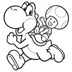 Coloriage Yoshi courant avec Toad sur son dos