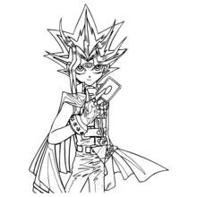 Coloriage Yami Yugi tenant une carte de duel