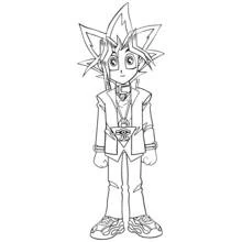 Coloriage Yugi Muto debout avec le Puzzle du Millénium