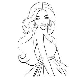 Coloriage Barbie aux cheveux ondulés et boucles d'oreilles nœud
