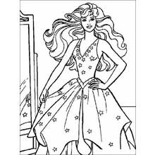 Coloriage Barbie en robe de princesse étoilée