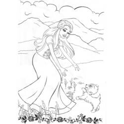 Coloriage Barbie jouant avec son chiot dans les montagnes