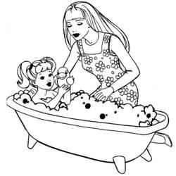 Coloriage Barbie donnant un bain moussant à Kelly