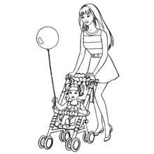 Coloriage Barbie promenant Kelly en poussette