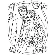 Coloriage Barbie et Ken en portrait de mariage