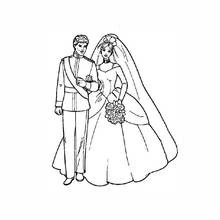 Coloriage Barbie et Ken habillés pour leur mariage