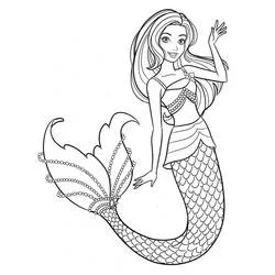 Coloriage Barbie Sirène agite la main