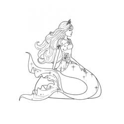 Coloriage Barbie Sirène assise avec sa queue étoilée