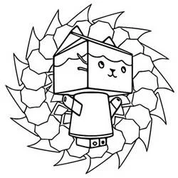 Coloriage Personnage carton de lait à tête de chat avec fond pointu