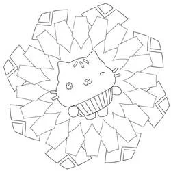 Coloriage Cakey de Gabby Chat entouré d'un mandala floral