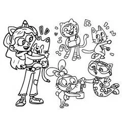 Coloriage Gabby Chat avec ses amis chats