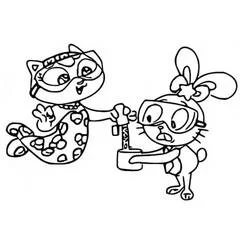 Coloriage Gabby Chat sirène et Pandy Paws avec un microscope