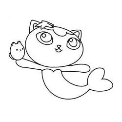 Coloriage MerCat nageant avec une petite figurine de chat