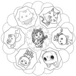 Coloriage Gabby Chat mandala avec Gabby et ses amis félins