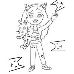 Coloriage Gabby portant Pandy Paws et faisant un signe