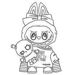 Coloriage Labubu tenant une peluche crâne Coloriage Labubu tenant une peluche crâne