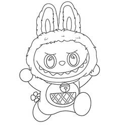 Coloriage Labubu sautant avec une clochette sur le ventre Coloriage Labubu sautant avec une clochette sur le ventre