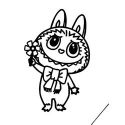 Coloriage Labubu tenant une fleur avec un nœud Coloriage Labubu tenant une fleur avec un nœud