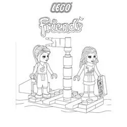 Coloriage Lego Friends deux figurines sur une plaque de briques