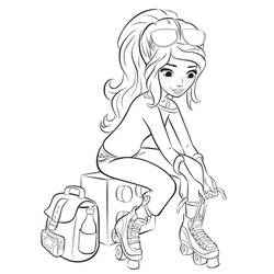 Coloriage Lego Friends fille laçant ses rollers