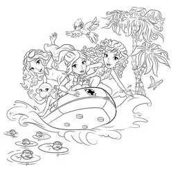 Coloriage Lego Friends filles en rafting sur une rivière tropicale