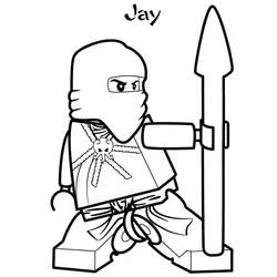 Coloriage Jay le ninja avec son arme en lance