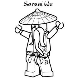 Coloriage Maître Wu avec son chapeau conique et sa longue barbe