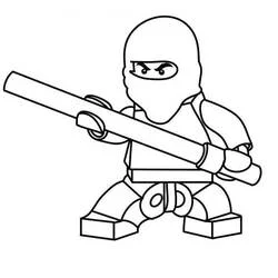 Coloriage Lego Ninjago tenant un long bâton de combat