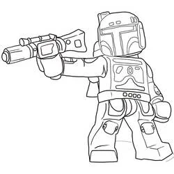 Coloriage LEGO Star Wars Boba Fett visant avec son blaster