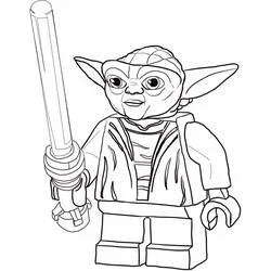 Coloriage Lego Yoda tenant son sabre laser