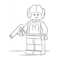 Coloriage Leia Organa figurine LEGO tenant un blaster