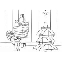 Coloriage LEGO Star Wars figurine portant des cadeaux vers un sapin