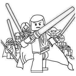 Coloriage LEGO Star Wars avec Yoda, C-3PO et R2-D2