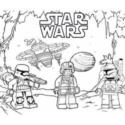 Coloriage LEGO Star Wars figurines dans une scène de forêt