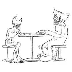 Coloriage Bendy et Huggy Wuggy assis à une table Coloriage Bendy et Huggy Wuggy assis à une table