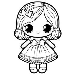 Coloriage Poupée au nœud et à la robe en dentelle