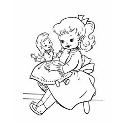 Coloriage Petite fille tenant sa poupée