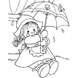 Coloriage Poupée avec parapluie sous la pluie
