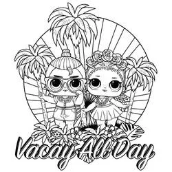 Coloriage Poupée LOL duo en vacances tropicales