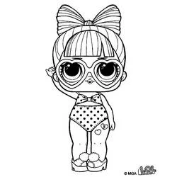 Coloriage Poupeé LOL avec lunettes coeur et grand noeud
