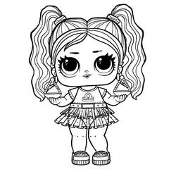 Coloriage Poupeé LOL avec couettes et jupe plissée