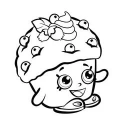 Coloriage Mini Muffin Shopkins souriant avec ses fruits rouges