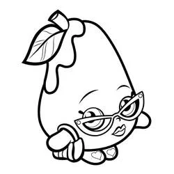 Coloriage Posh Pear avec lunettes et une feuille