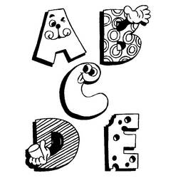 Coloriage Lettres A à E avec des visages amusants