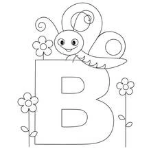 Coloriage Lettre B avec un papillon et des fleurs