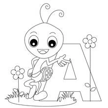 Coloriage Fourmi debout à côté de la lettre A