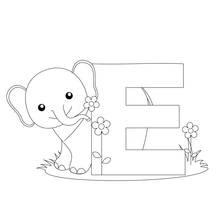 Coloriage Lettre E avec un bébé éléphant